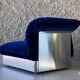 Stainless steel and royal blue velvet armchair, France, 1970s