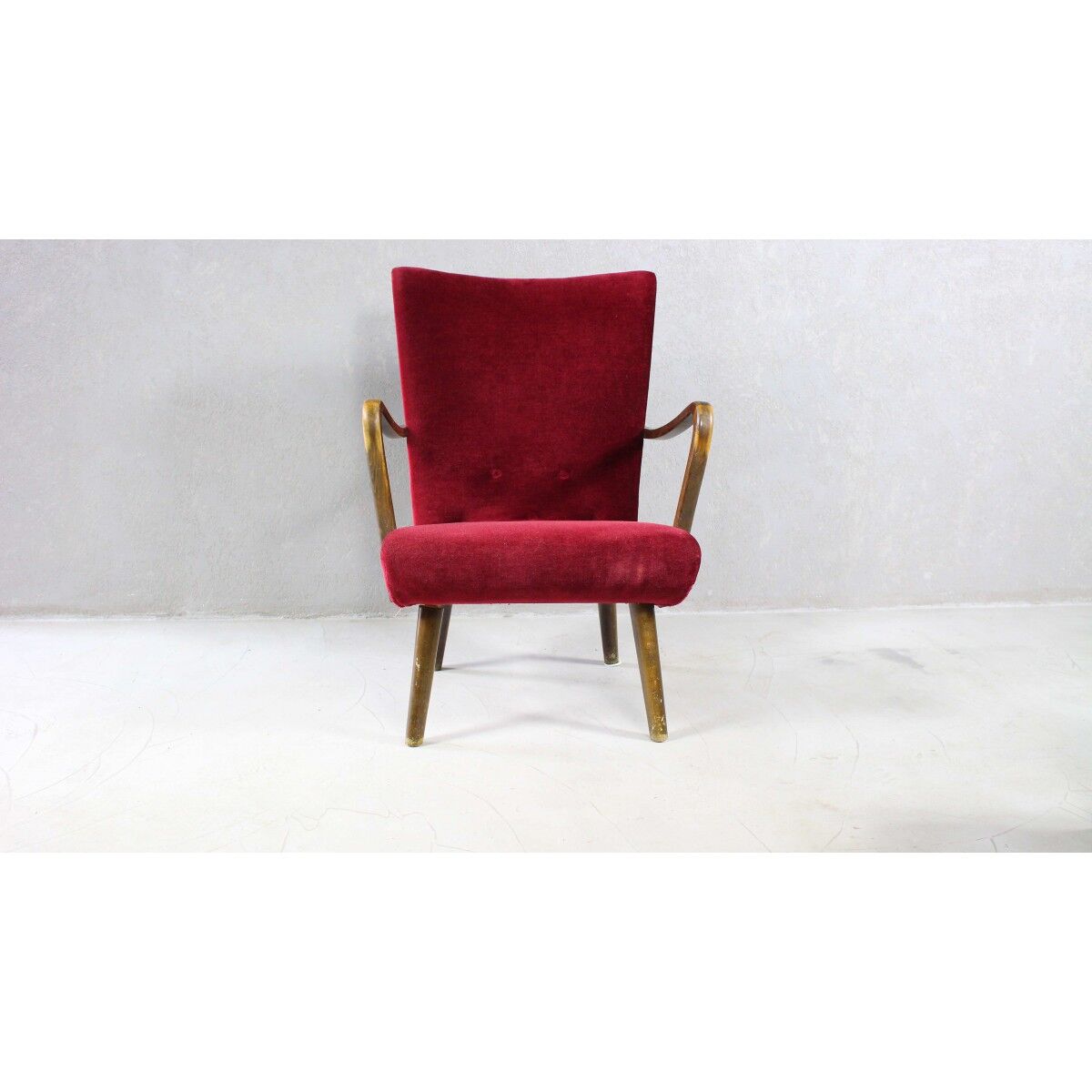 Velvet armchair with footstool, Denmark 1950s