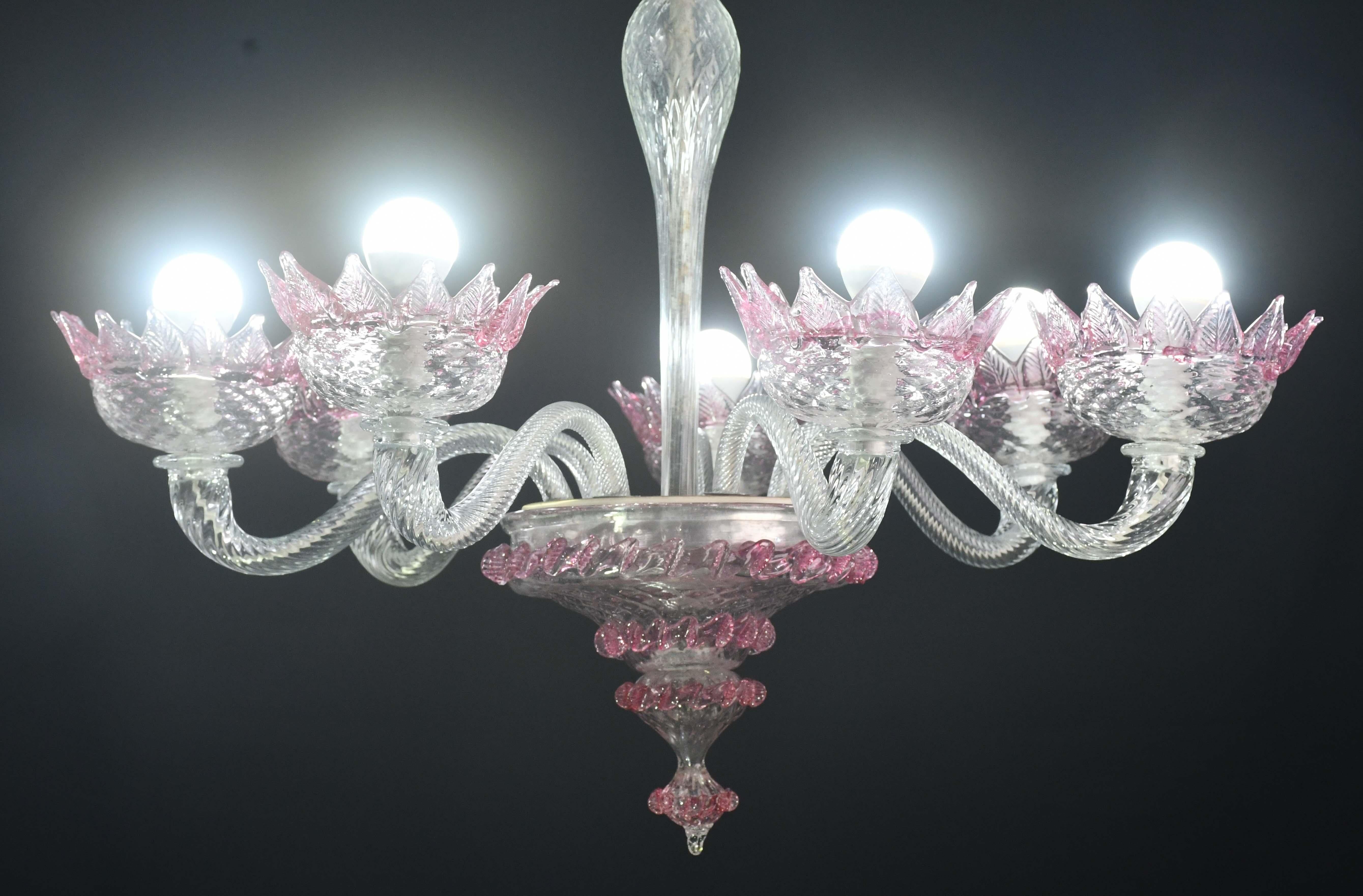 Wonderful Vintage Pink Venetian Chandelier Murano Glass 7 arms