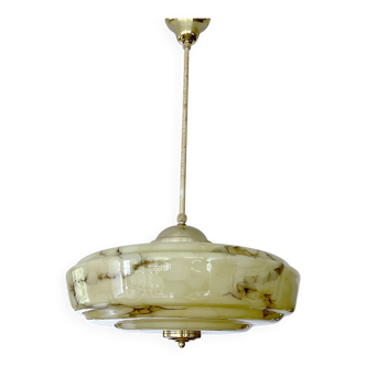 Grande suspension Art déco en verre marbré
