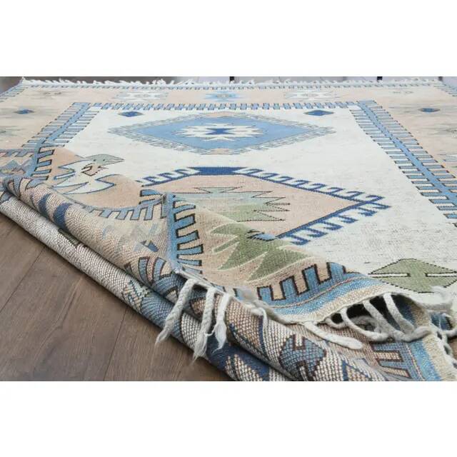 1970s Vintage Turkish Oushak Handmade Wool Cotton Beige Area Rug 185x259
