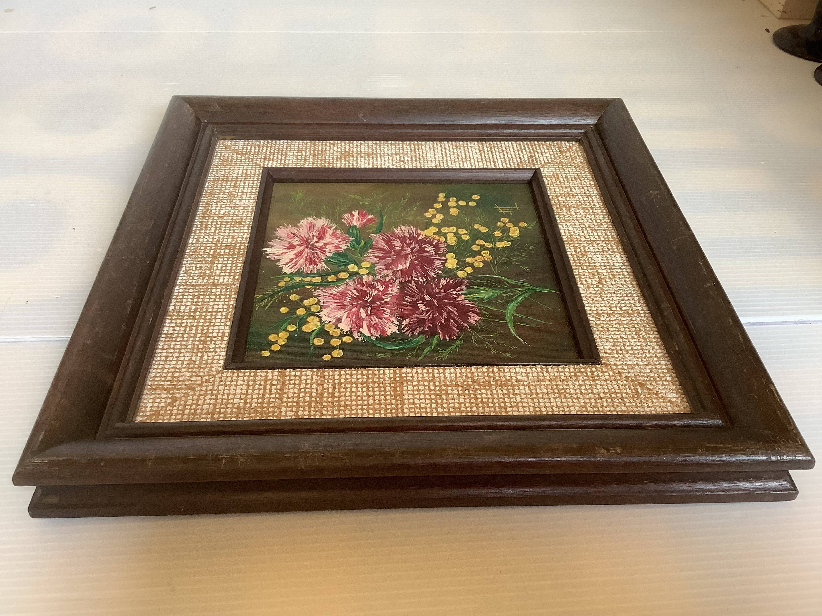 Tableau bouquet de fleurs huile sur carton signée