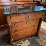 Chest of drawers with columns in blond walnut Empire style XIXth