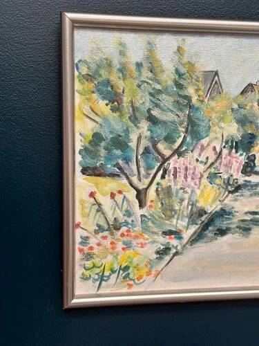 Swedish Oil on Canvas “Landscape” by Lena Jenny Malmajo,Vintage & Framed 46×37cm