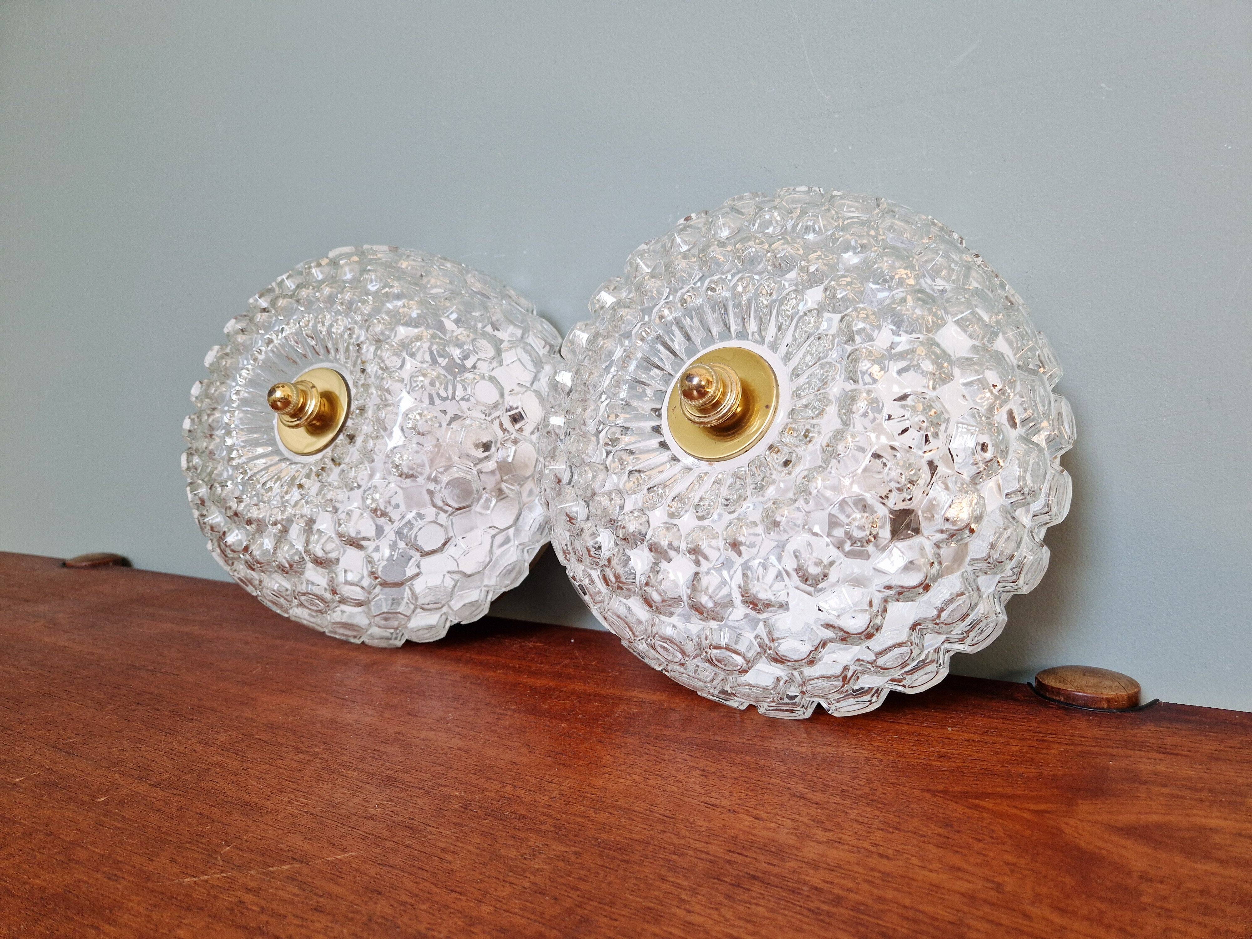 Pair of transparent honeycomb glass ceiling lights, Limburg, 1970