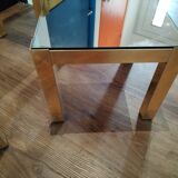 Table gigogne vintage métal doré et verre fumé miroir