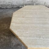 Beige Travertine Sculptural Coffee Table — Hexagonal Solid Natural Stone, Brutalist Design