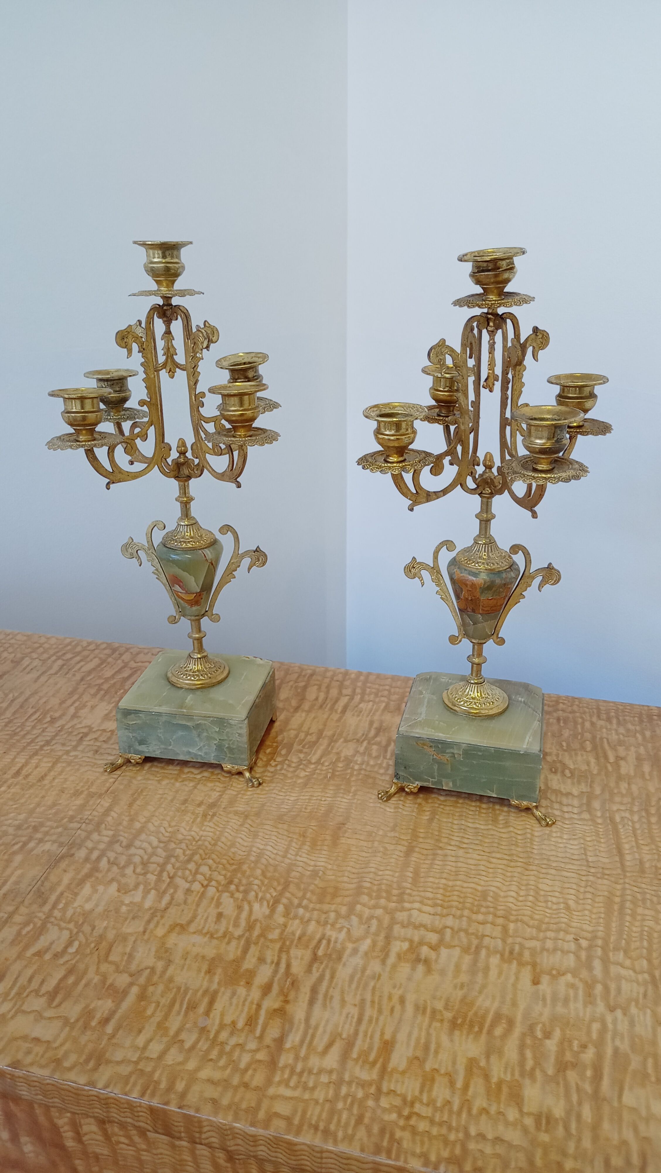 Two onyx candle holders