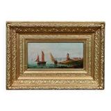 Tableau "Sailboats on the Mediterranean", oil on panel, French school of the 19th century.