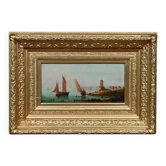 Tableau "Sailboats on the Mediterranean", oil on panel, French school of the 19th century.