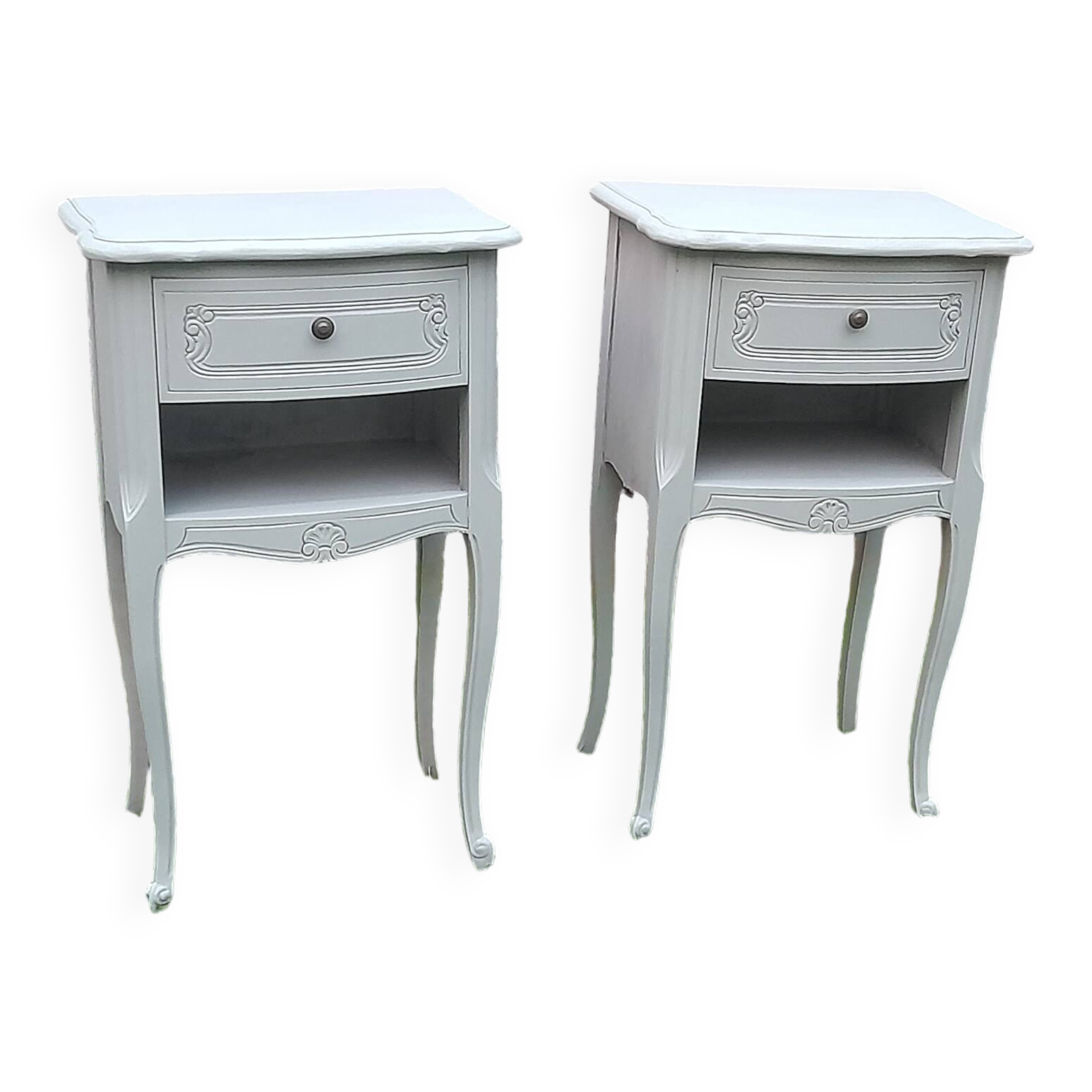 Pair of 1-drawer bedside tables, Louis XV style, Luxembourg green