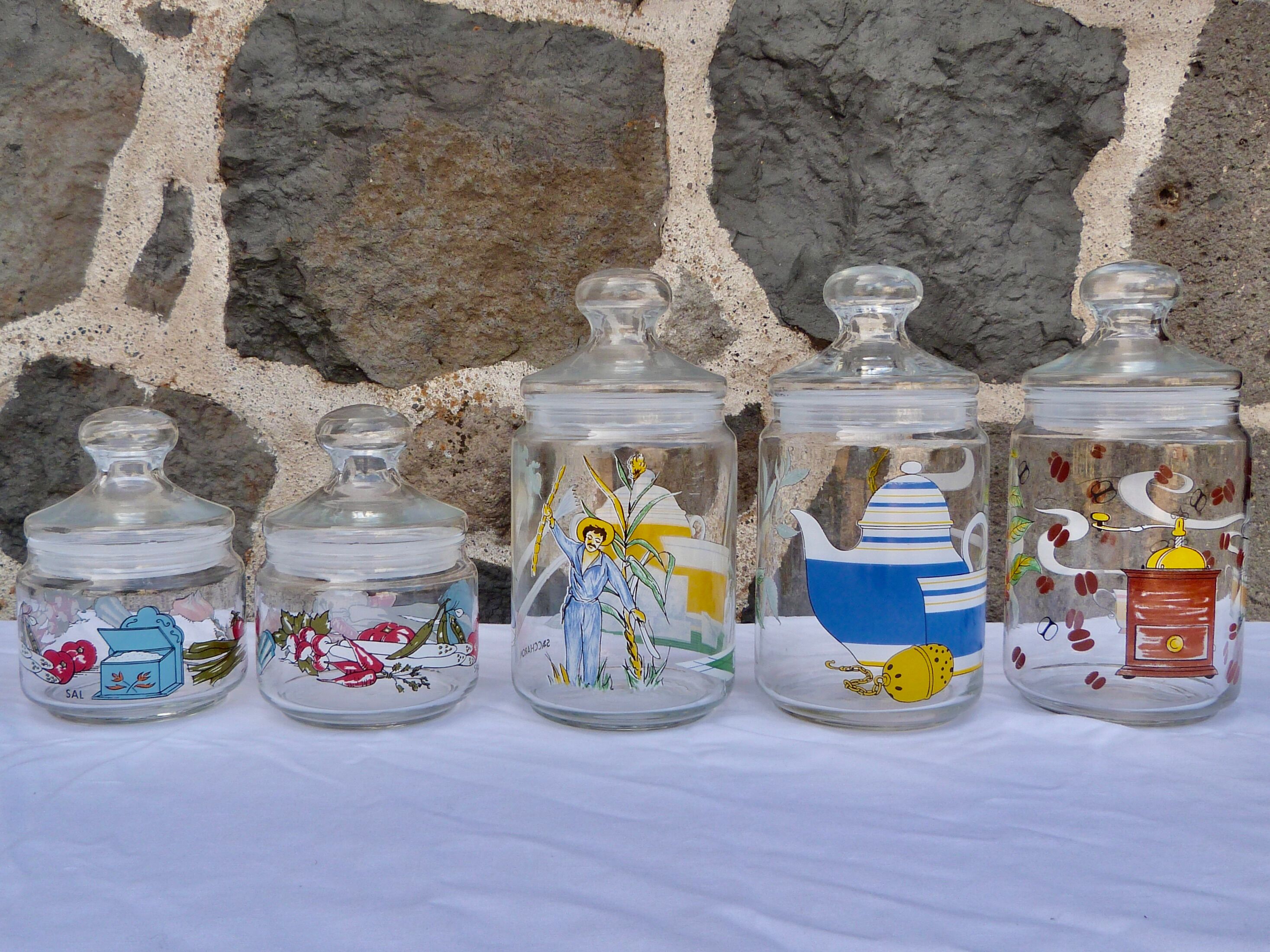 Set of 5 glass spice jars
