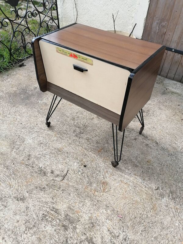 Bar roulant pieds eiffel formica 1950 60