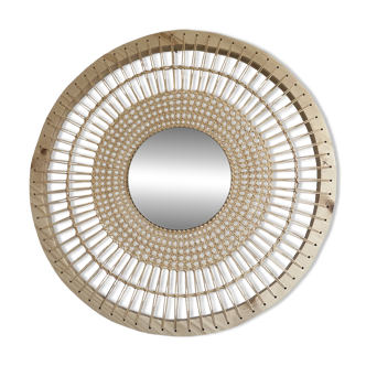Miroir décoratif tressé en cannage soleil