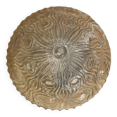 Plafonnier Applique Ancienne Verre Moulé + Support Metal Noir Mid-Cent