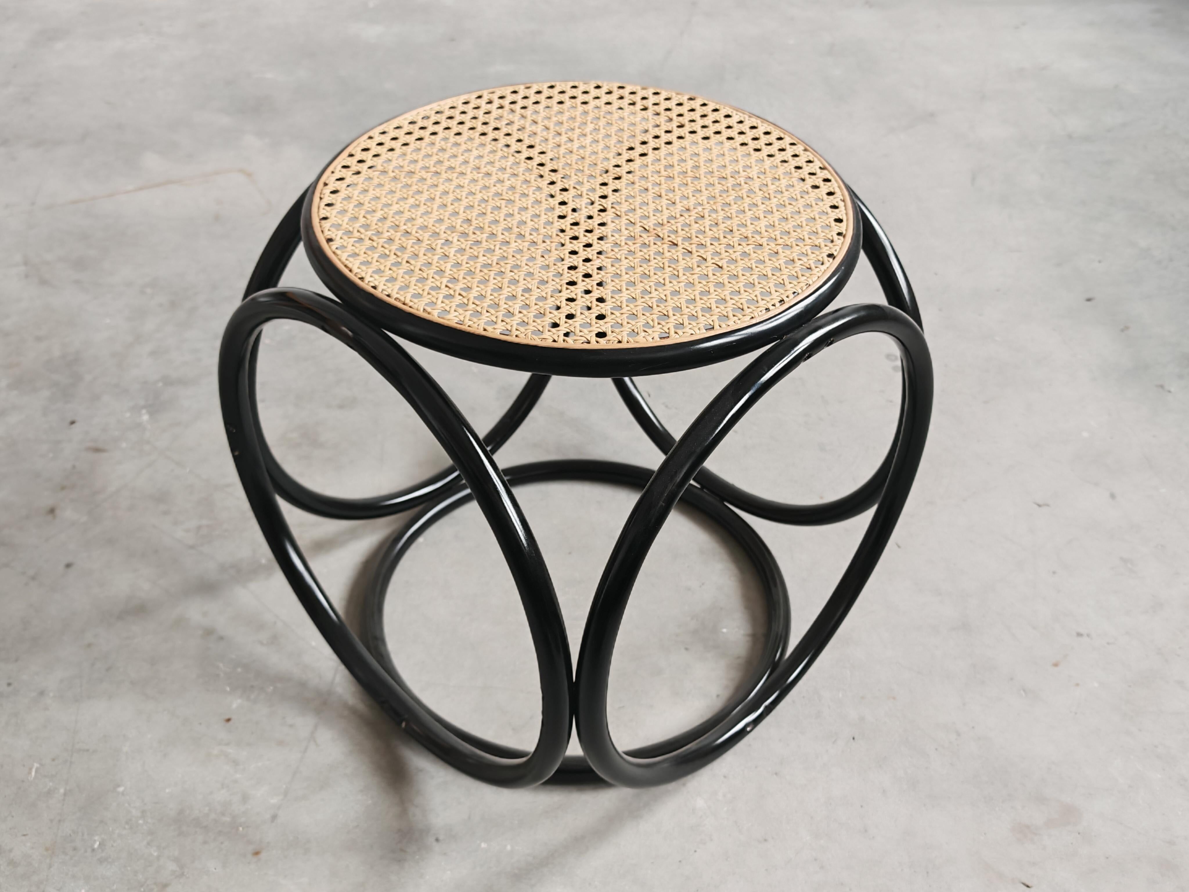Art Nouveau stool in bent wood and caning by Mundus, 1920s