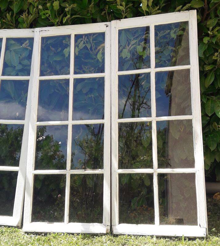 Lot of 4 oak windows H141xL112/117cm old small panes
