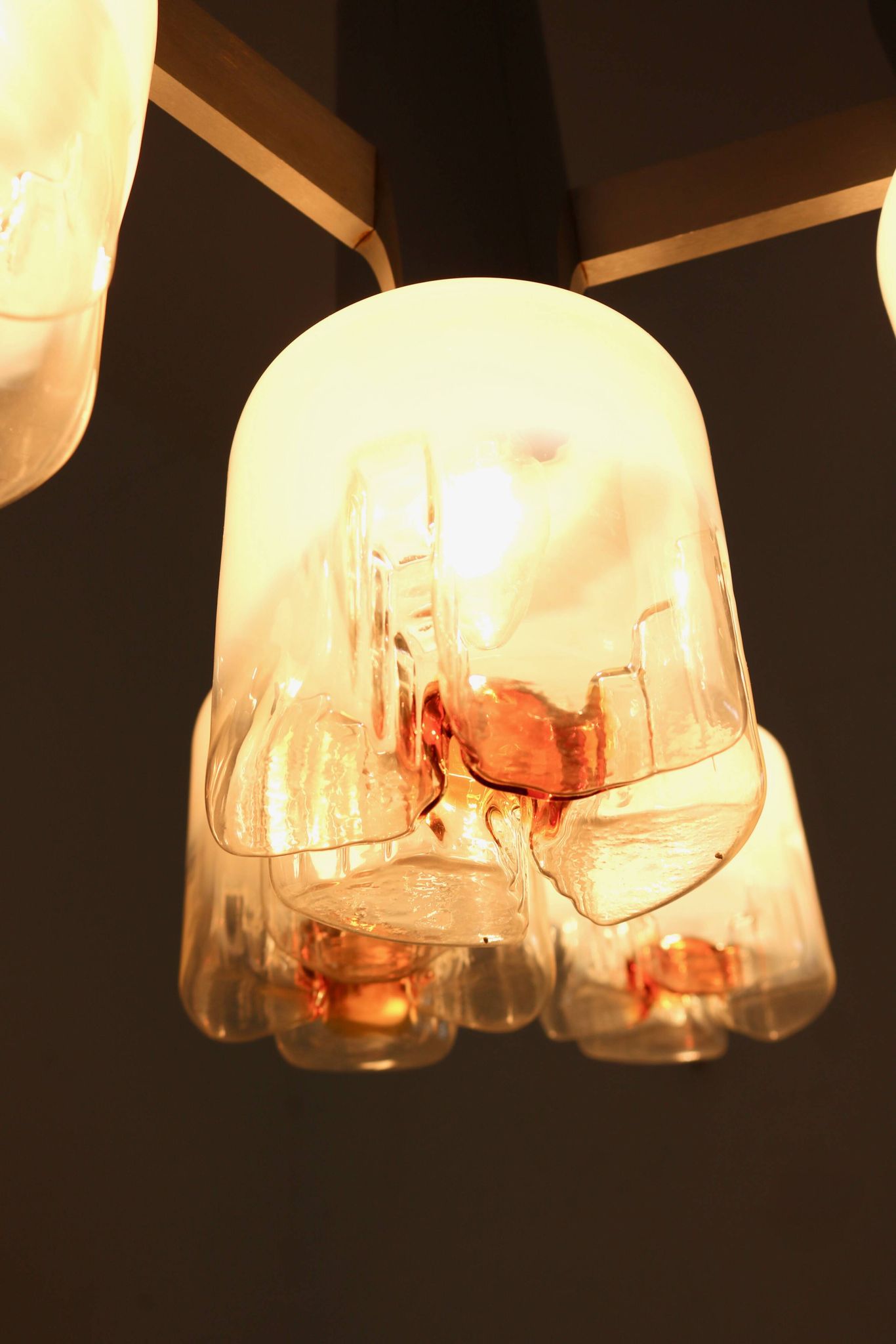 Three-Arm Blown Glass and Metal Chandelier Produced by Mazzega,