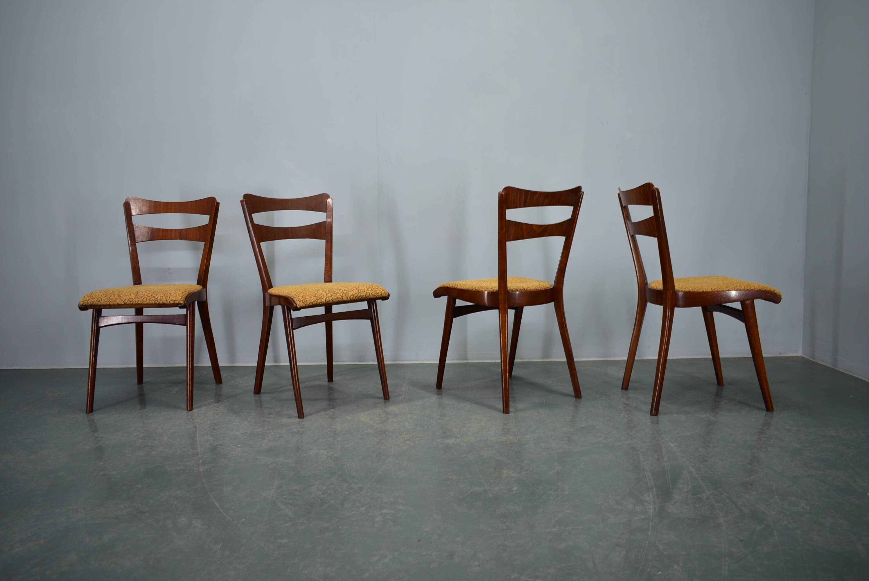 Vintage walnut dining chairs by Mier Topolcany, Czechoslovakia, 1960s, set of 4