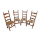 4 modernist chairs design wood and straw era 1960/70