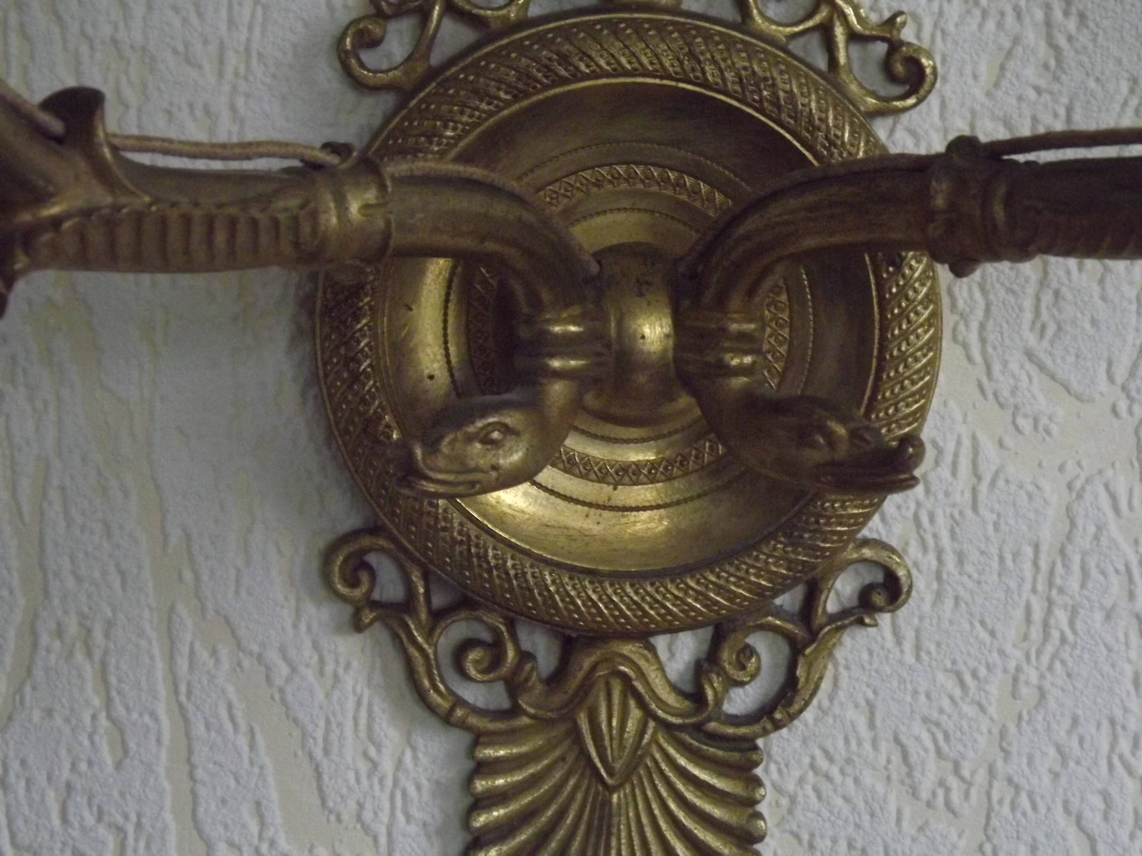 French Antique Bronze Empire Double Wall Sconce with Fan & Swan Detail 5239