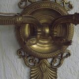 French Antique Bronze Empire Double Wall Sconce with Fan & Swan Detail 5239
