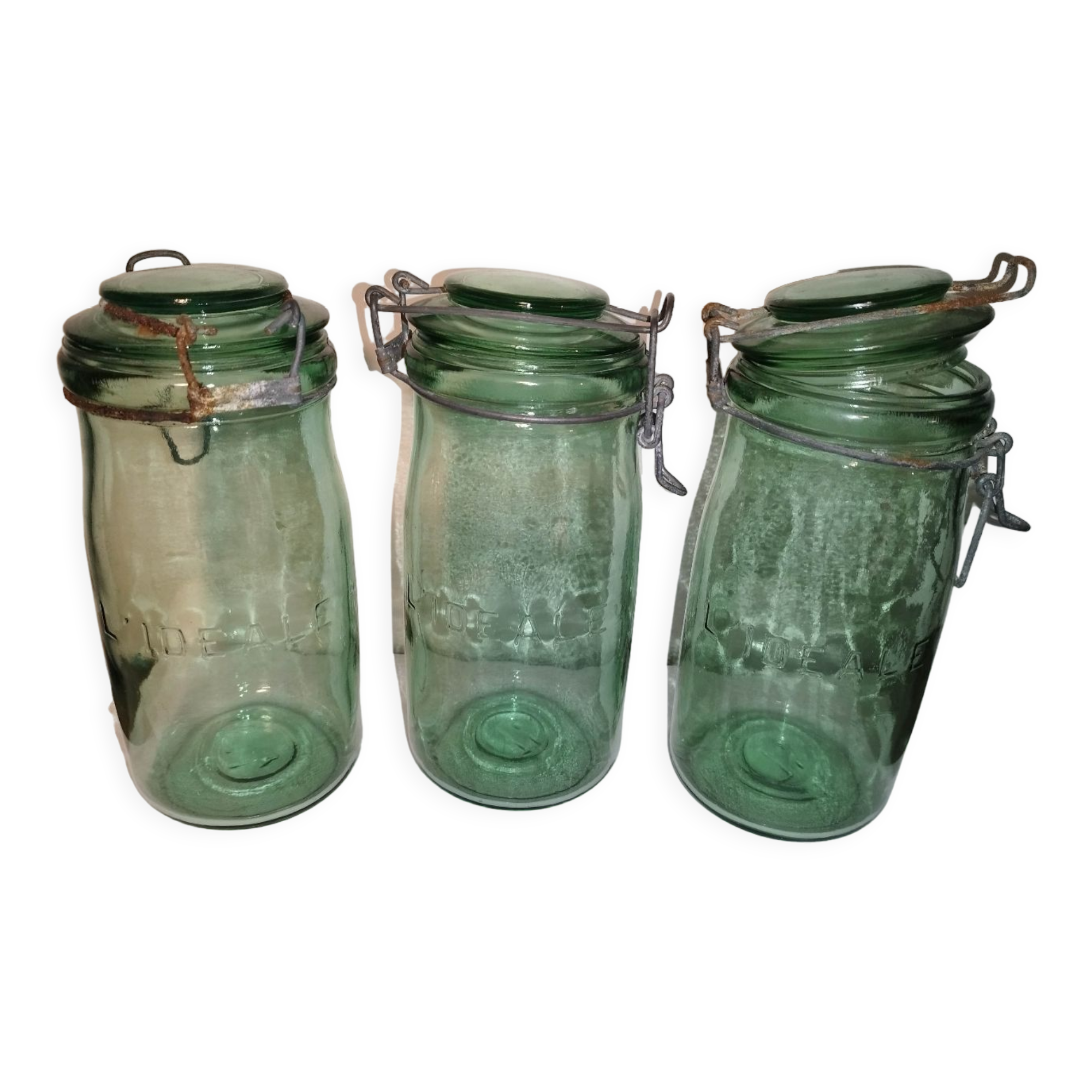 Lot 3 ideal green glass jars