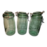 Lot 3 ideal green glass jars