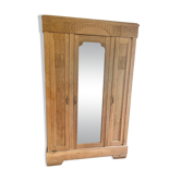 Armoire en bois massif brut chêne miroir art déco