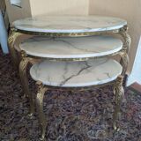 Nesting tables in white marble and bronze