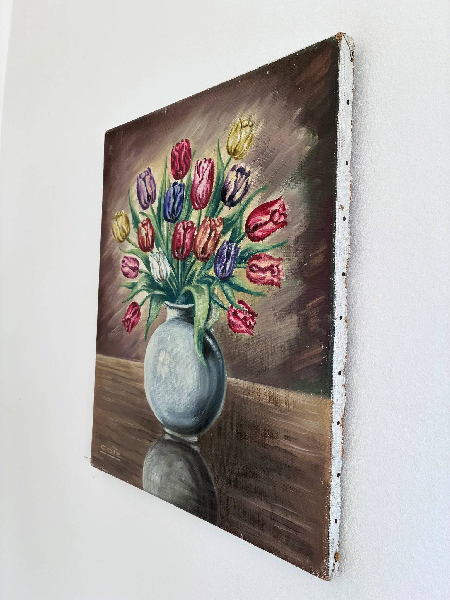 Vintage original flower oil painting, floral still life wall art