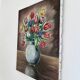 Peinture à l'huile vintage originale de fleurs, art mural de nature morte florale