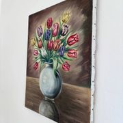 Vintage original flower oil painting, floral still life wall art