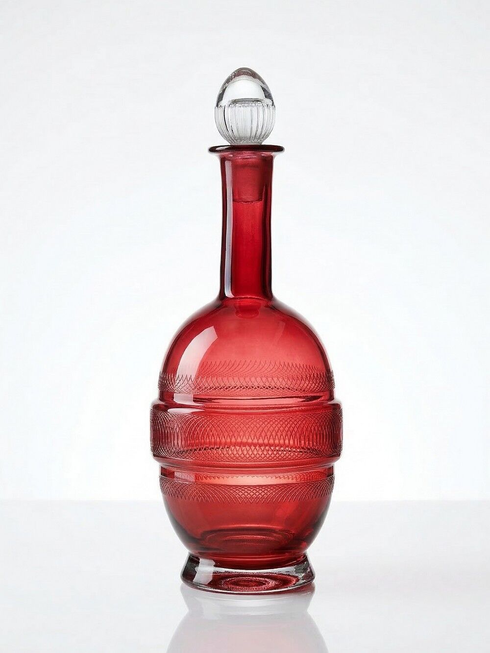 Small carafe, glass/crystal, antique ruby glass, engraved, 19th-20th century.