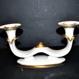 Modernist German porcelain candle holder - double gold rim candlestick