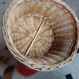 Set of 2 vintage 1970s rattan children's armchairs with orange cushions