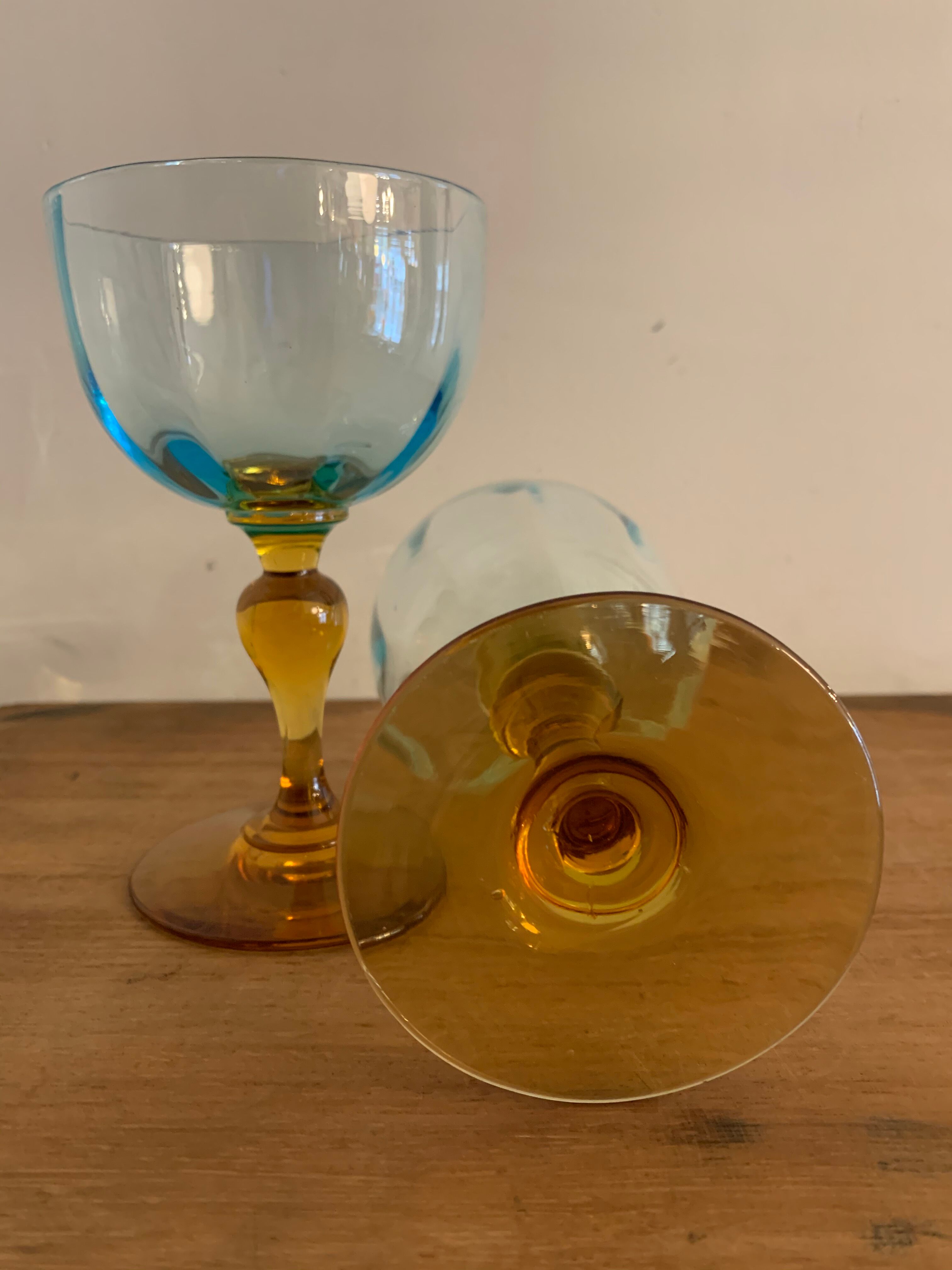 Lot of 6 blown crystalline glasses, walking and colorful Georges Sand