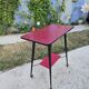 occasional table on wheels - red faux leather - vintage
