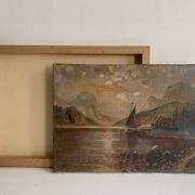19th century French school, signed oil painting, framed seascape