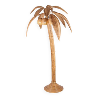 Lampadaire palmier-cocotier en rotin