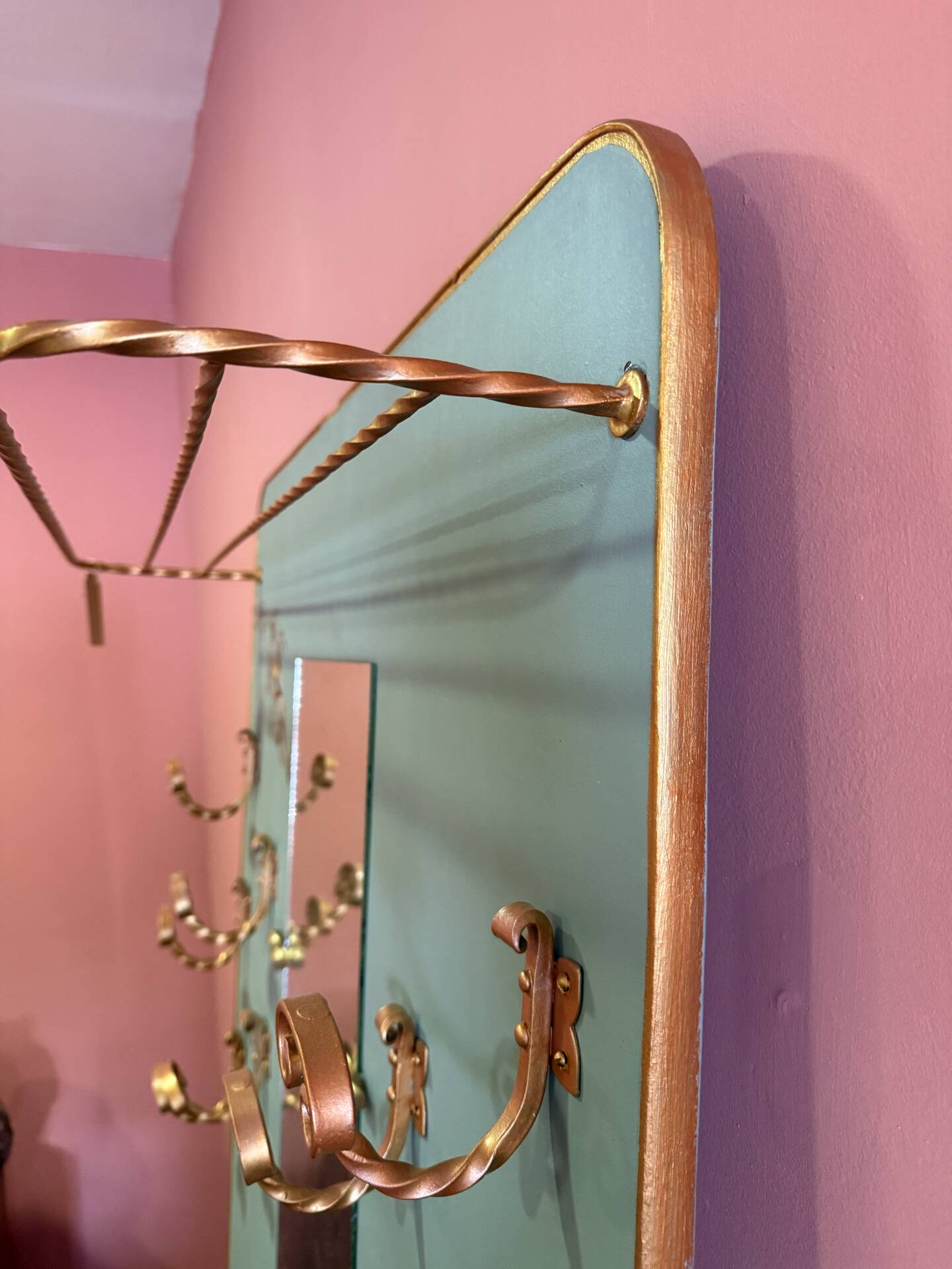 Large vintage entrance wardrobe, wall-mounted coat rack with mirror and p