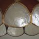 French Vintage Capiz Shell Hanging Pendant Light in Brown & White Gold Trim