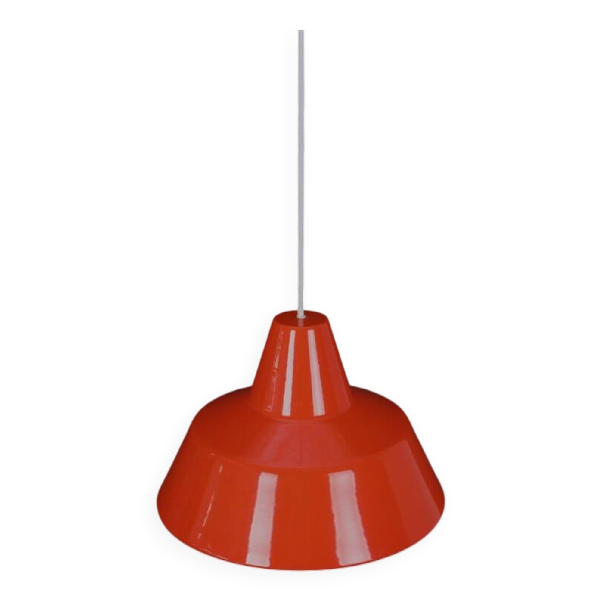 Louis Poulsen / Axel Wedel Madsen “Arbejdspendel” enamel pendant lamp / Danish industrial design / orange