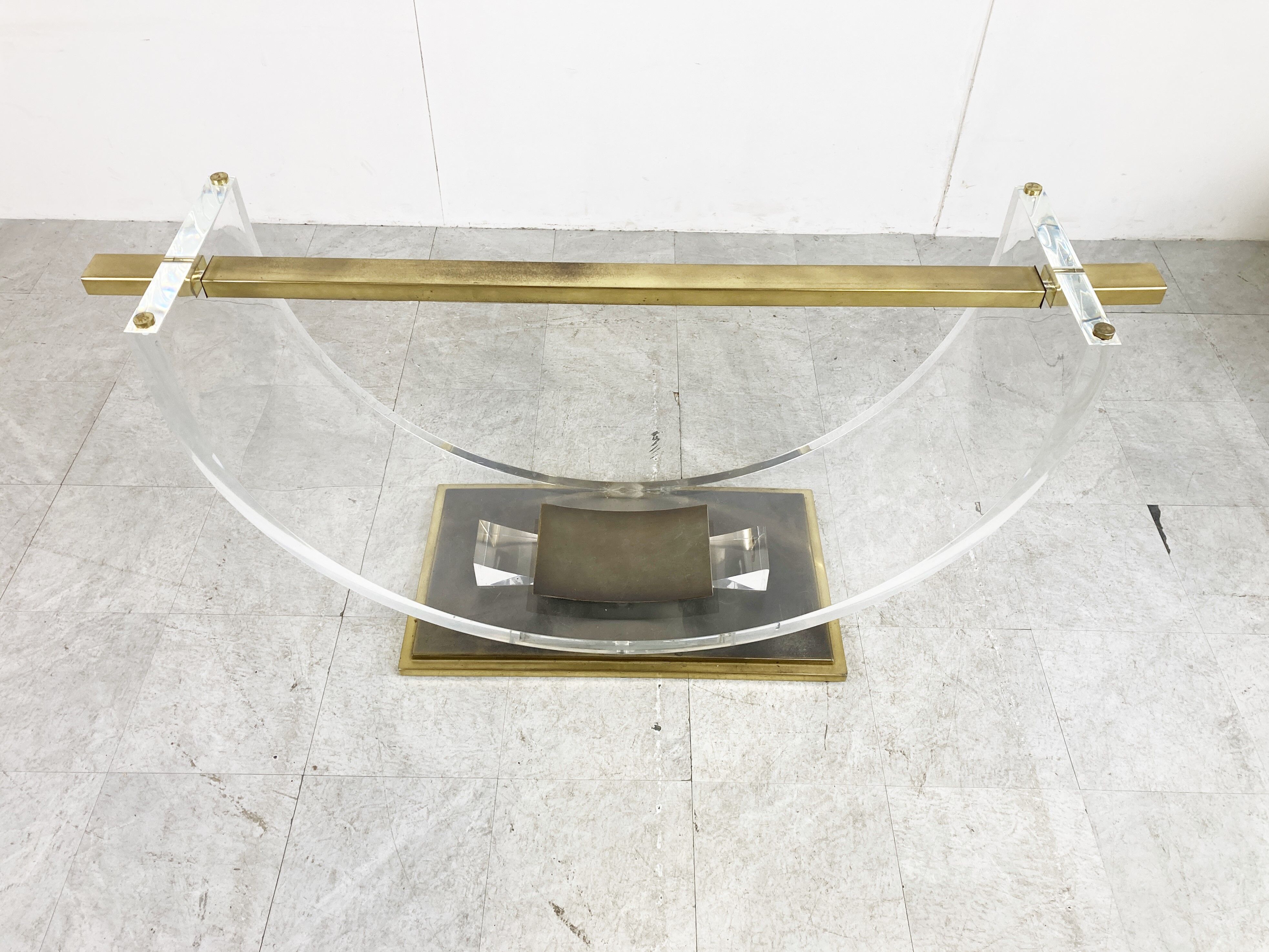 Vintage lucite and brass dining table, 1970s