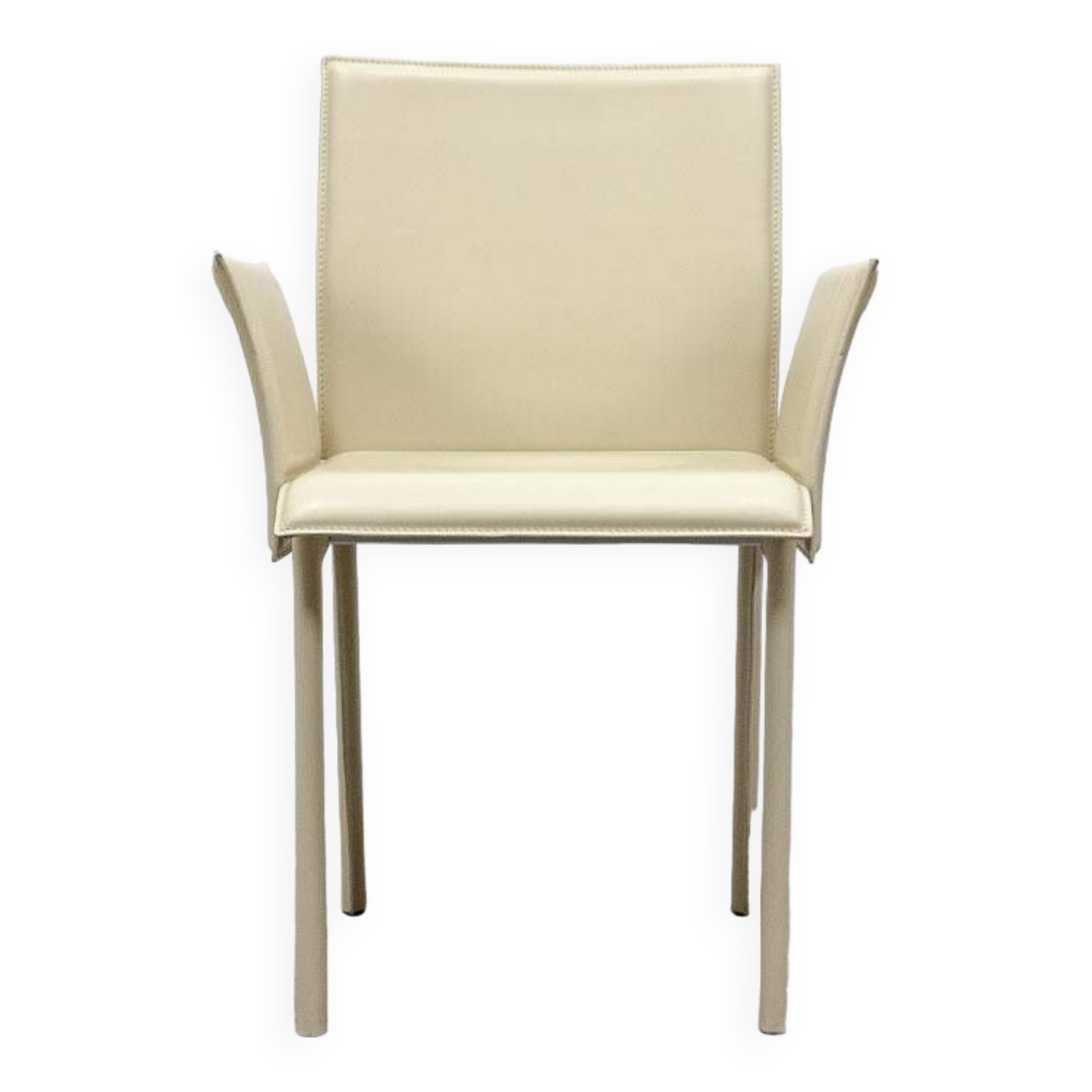 Chaise en cuir beige avec accoudoirs