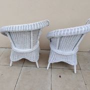 Paire de fauteuil en osier rotin blanc art deco vintage
