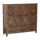 Antique polychrome Tibetan altar cabinet with deer and flowers.
