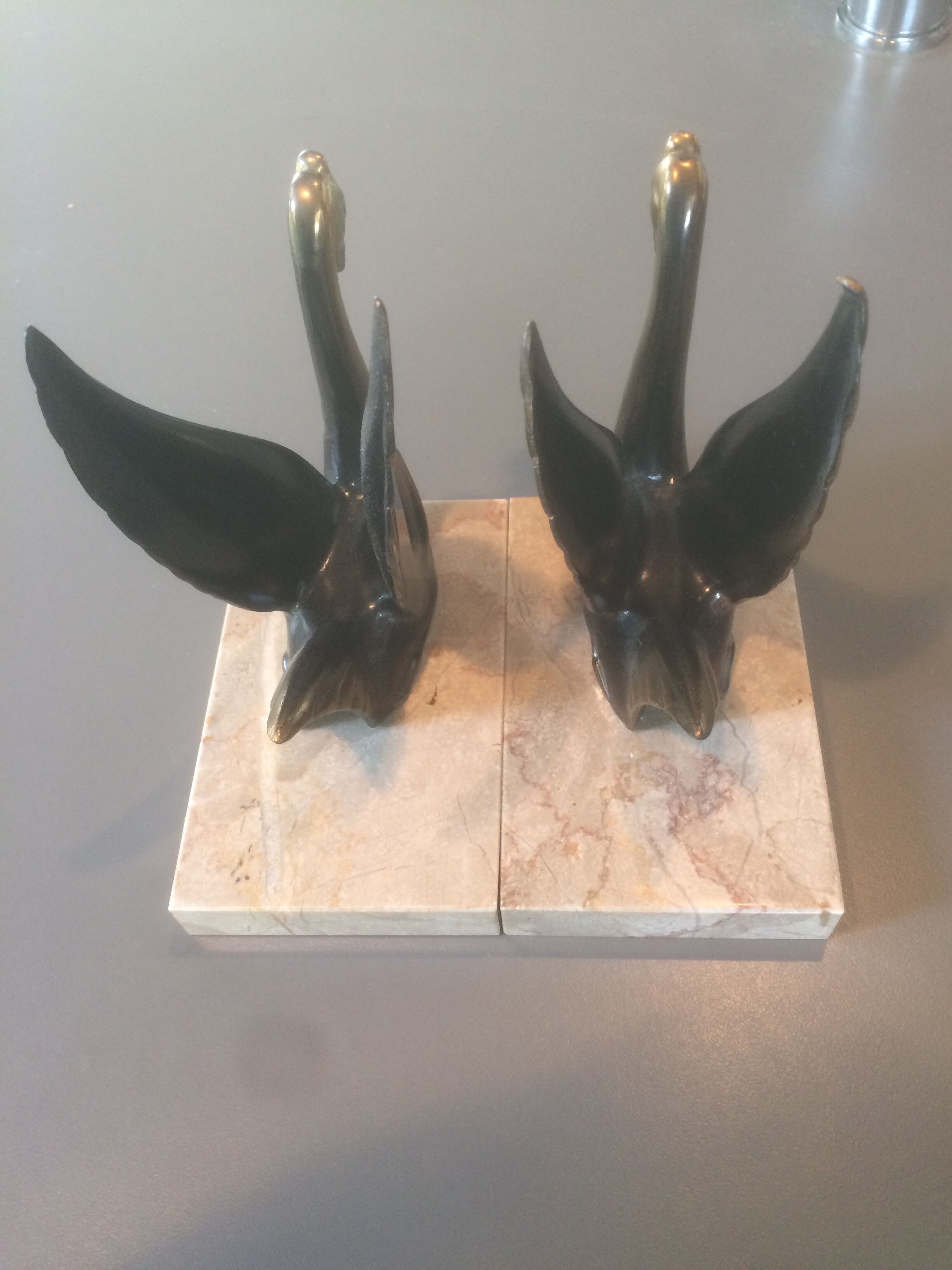 Pair of brass swans bookends