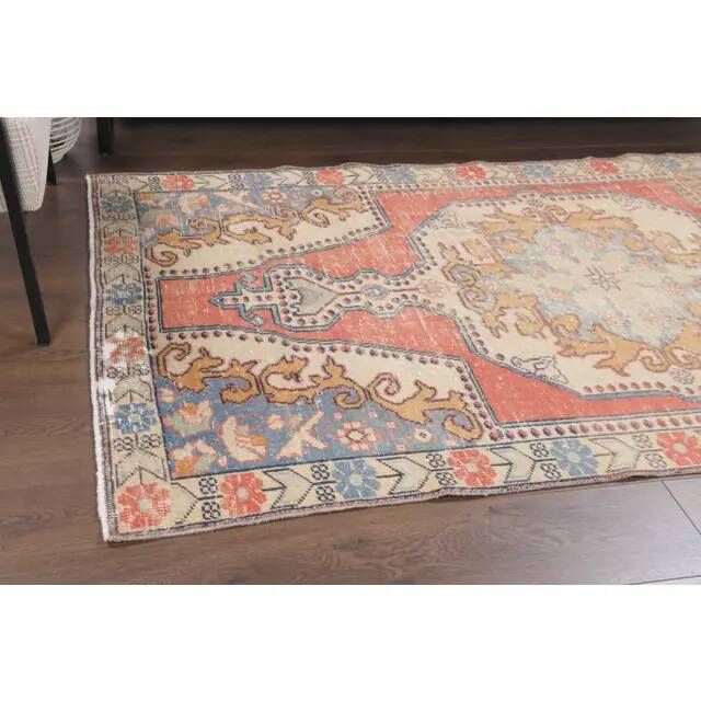 Vintage Turkish Oushak Handmade Wool Cotton Red Area Rug 123x220