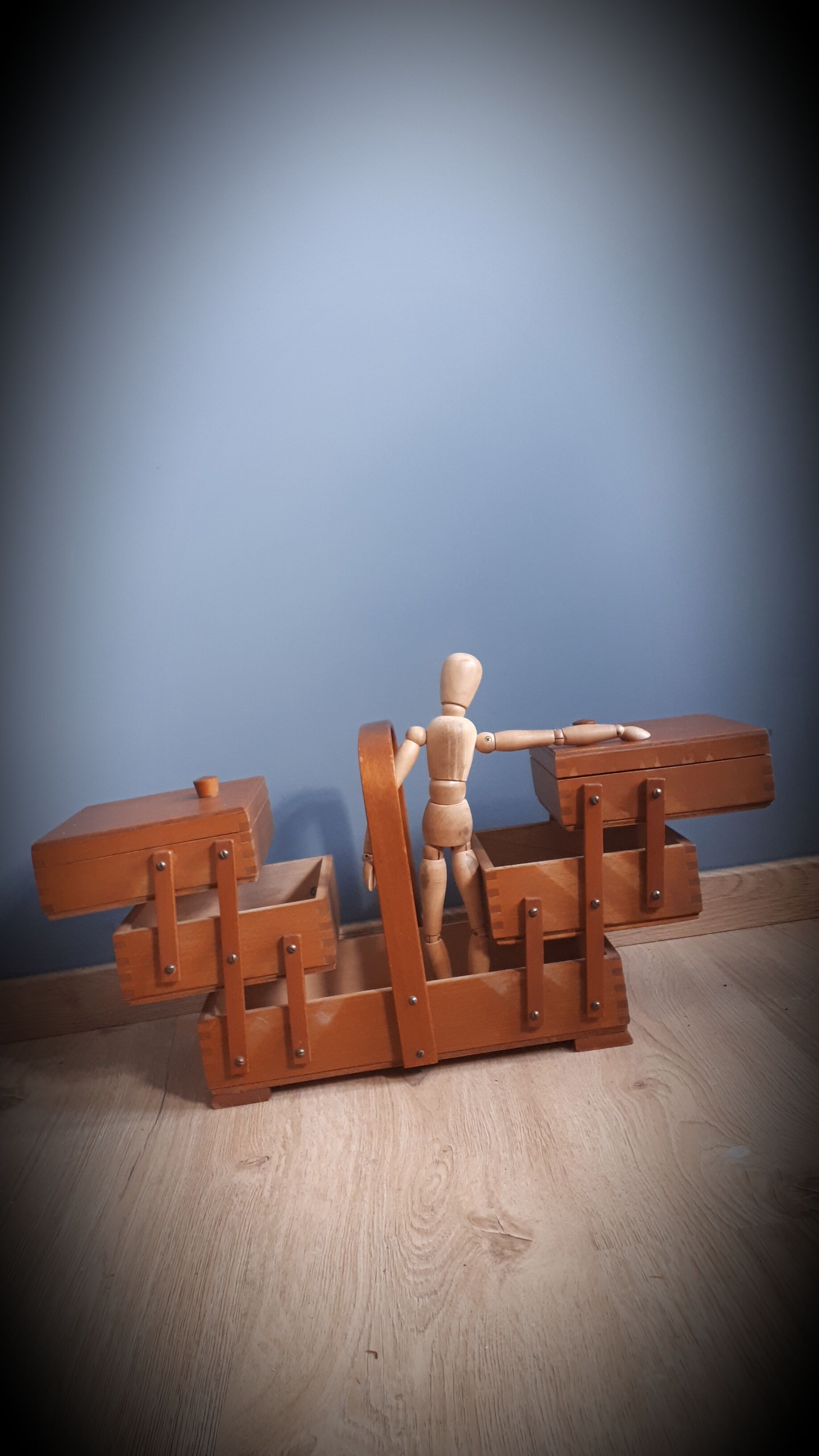 Wooden sewing basket